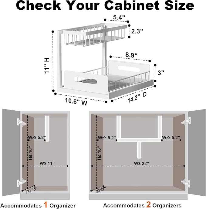 REALINN Under Sink Organizer, Pull Out Cabinet Organizer 2 Tier Slide Out Sink Shelf Cabinet Storage Shelves, Under Sink Storage for Kitchen Bathroom Cabinet, White, 1 Pack