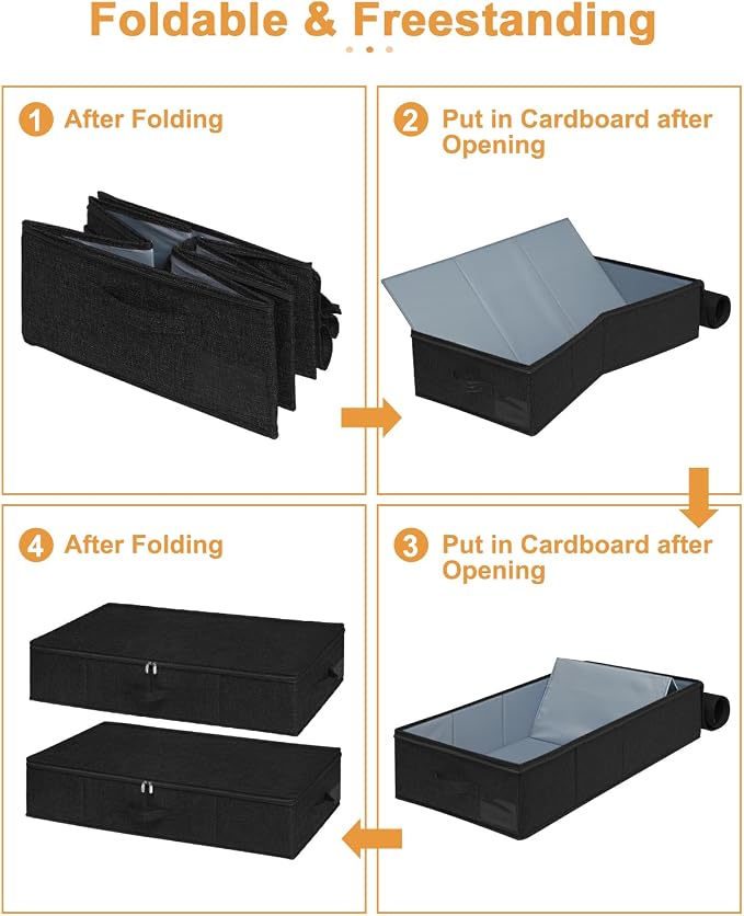 punemi Under Bed Storage Container, 2 Pack Underbed Storage Bags With Lid, Foldable Sturdy Clothes Storage Organizer W/ 3 Handles, Ultra Thick Fabric Blanket Shoe Storage Box, 30x15x6.7inch, Black | Sturdy Ultra-Thick Fabric, with Zipper Lid & 3 Handle...