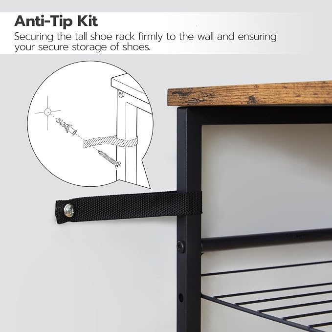 HOOBRO Shoe Rack for Entryway, 12-Tier Shoe Storage Organizer, Large Capacity for 33-36 Pairs of Shoes, Standing Shoe Shelf, Closet, Hallway, Adjustable Mesh Shelves, Rustic Brown and Black BF51XJ01