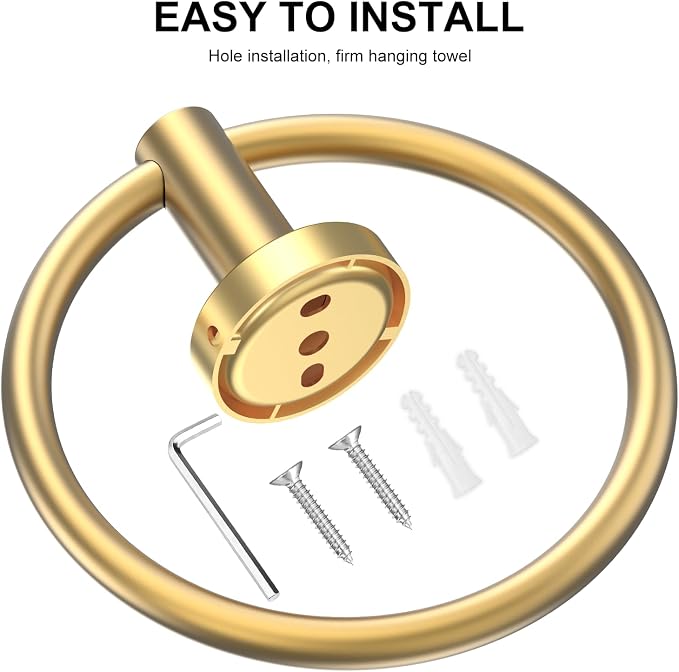 SetSail Towel Holder for Bathroom Wall Gold Towel Ring Stainless Steel Hand Towel Holder for Bathroom, Kitchen Drill Hole, 2 Packs