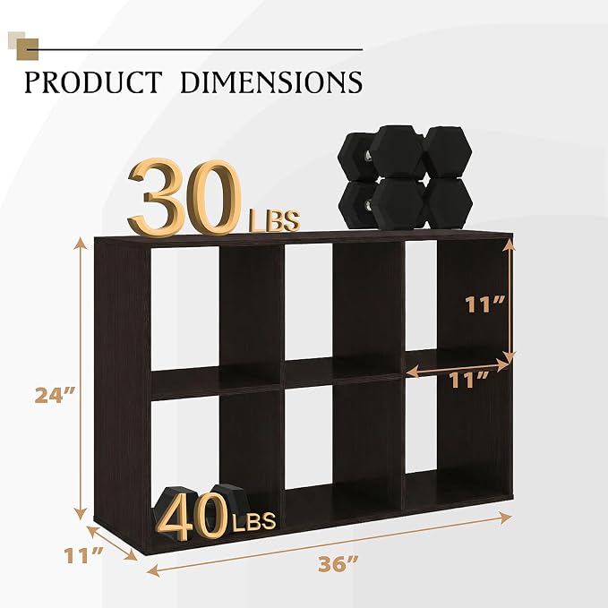 WannabeMyself【Sturdy Build&Easy Assembly】6 Cube Storage Organizer with Anti-Tipping Kits,Reversible Open Back Book Shelf, Bookcase for Living Room,Bedroom,Entrance Hall,Office,24.1×11.4×35.9,Chocolate