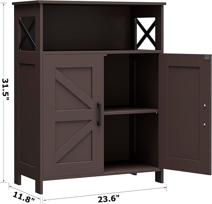 Homhedy Farmhouse Bathroom Storage Cabinet with Doors, Small Floor Cabinet | Toilet Paper Cabinet with Adjustable Shelf, Freestanding Storage Cabinet for Kitchen/Laundry/Living Room, 24"W, Brown