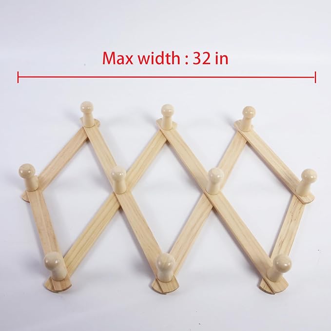 AMAPON Accordion Wall Hanger Expandable Coat Hat Rack 10 Peg Hook Mug Cap | Hang Hats Jackets Coffee Mug Purses Necklaces Towels Cap Leash Scarves Data Line Kitchenware