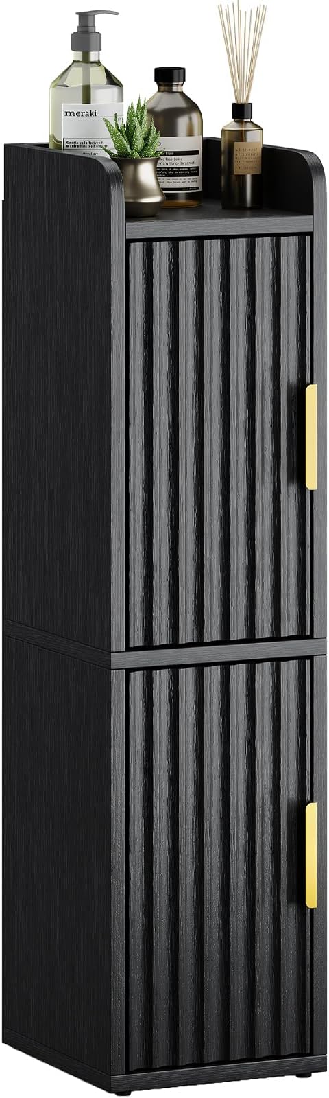 Yoobure Small Bathroom Storage Cabinet - Corner Floor Cabinet with 2 Doors & Adjustable Shelves, Narrow Slim Toilet Paper Cabinets, Skinny Bathroom Organizer for Small Space, 7.9" D x 7.9" W, Black