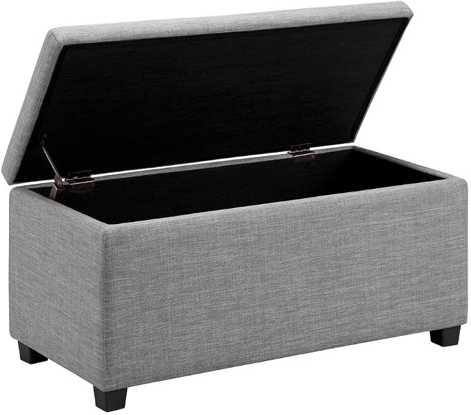 Amazon Basics Upholstered Rectangular Storage Ottoman Bench for Entryway, Living Room, Bedroom, Light Gray, 35.5"W x 16.5"D x 17"H, No Assembly Required
