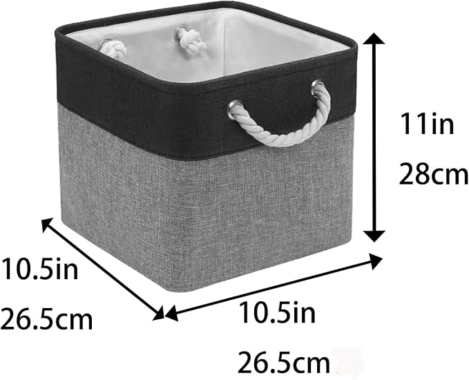 Cube Storage Bins, Collapsible Fabric Storage Cubes Bins, 11 Inch Cube Storage Bins with Handles, Foldable Storage Cubes (Black/Gray, 6Pack)