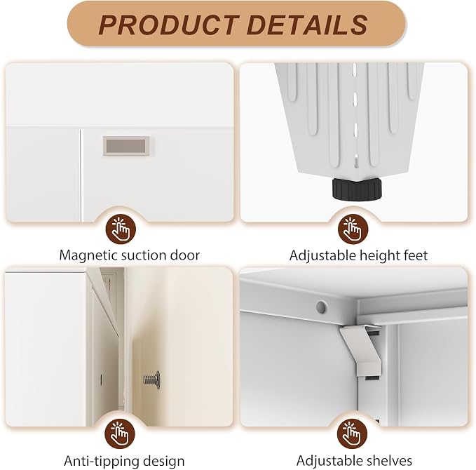 71" White Metal Storage Cabinet with 2 Doors and 4 Adjustable Shelves,Steel Garage Tool Cabinet, File Cabinet,Kitchen Pantry Cabinet for Home,Office,Garage,School,Warehouse
