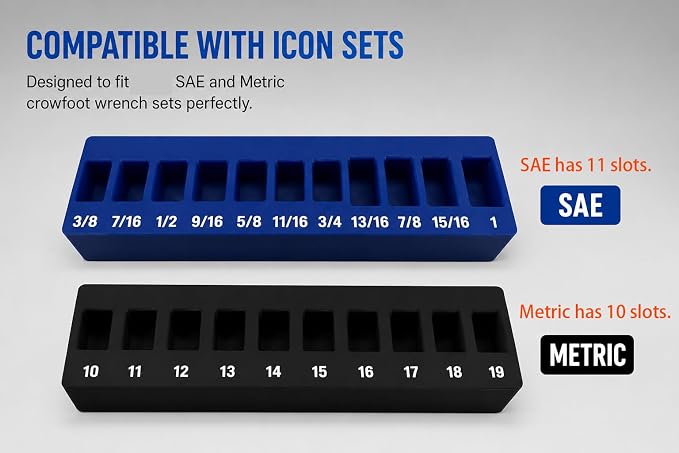 Magnetic Tool Organizer Holder for Crowfoot Wrench Sets, Compatible with ICON SAE & Metric, Toolbox Storage Rack, 2Pcs