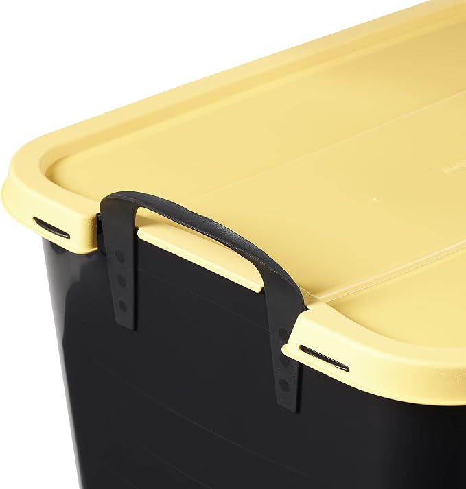 Life Story 6 Pack Heavy Duty Stackable Storage Bin, 55 Quart Home Organizer, Versatile Lightweight Locking Bins with Carrying Handles, Black/ Yellow