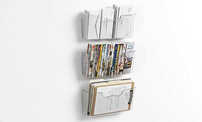 Simple Houseware Clear Wall Mount Single Pocket Hanging File Holder, 3-Pack | Wall File Holder Organizer for Paper and Documents
