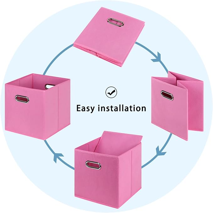 Black Fabric Cubby Storage Bins,13x13x13 Inches ,Cube Organizer Bin Foldable Storage Boxes with Dual Handles Fabric Organizer Box and collapsible Storage basket,Set of 3 ,Pink