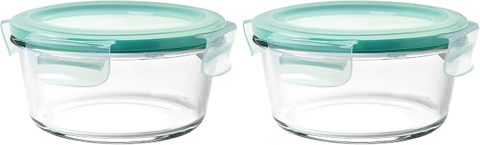OXO Glass Food Storage Container, 4 Cup, Round | Smart Seal | Leakproof | Airtight | Pack of 2