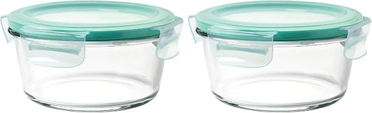 OXO Glass Food Storage Container, 4 Cup, Round | Smart Seal | Leakproof | Airtight | Pack of 2