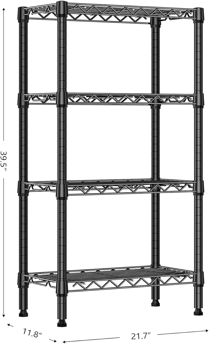 M MZG 1000 lbs 4 Tier Shelf Metal Storage Shelves Wire Rack Closet Organizers with PP Board for Garage Kitchen Bathroom Laundry Black 11.8" D x 21.7" W x 39.5" H