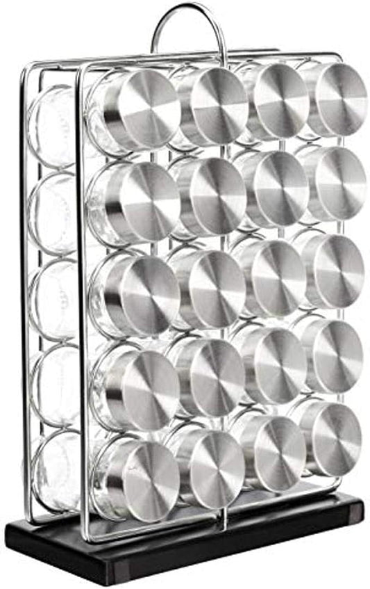 Amazon Basics 20 Jars Spice Rack Organizer, Space-Saving Kitchen Organizer with Glass Spice Jars, Sturdy, Silver