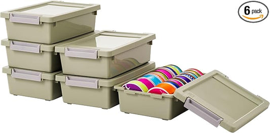 IRIS USA Storage Bins with Lids |Made in USA| 2 Qt - (6-Pack) - Sage Green | Sensory Craft Organizers, Plastic Clip Box Totes, Flat Containers for Organizing Paper, Office, Art & Study Supplies