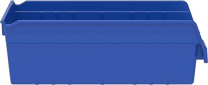 Akro-Mils 30088 ShelfMax Plastic Storage Bins, Heavy Duty Storage Bins for Garage, Closet, Home and Office Organization, 18" x 18" x 6", Blue, 8-Pack
