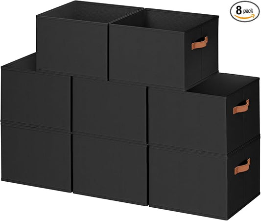 8 Pack Large Closet Storage Baskets Bins for Shelves, Collapsible Fabric Closet Organizers and Storage with Polyester Handles, Decorative Baskets for Organizing Clothes, Towels, Linen Closet 14"x10"