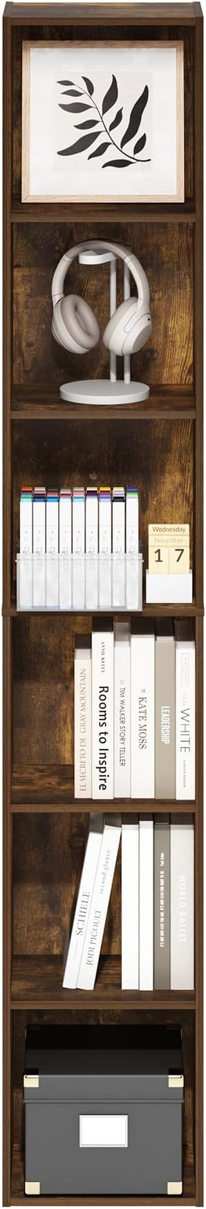 Furinno LUDER Book Shelf, 6-Tier Tall Modern Bookshelf, Bookcase with Open Shelves, 9.3 x 12 x 71, for Living Room, Bedroom, Home Office, Amber Pine