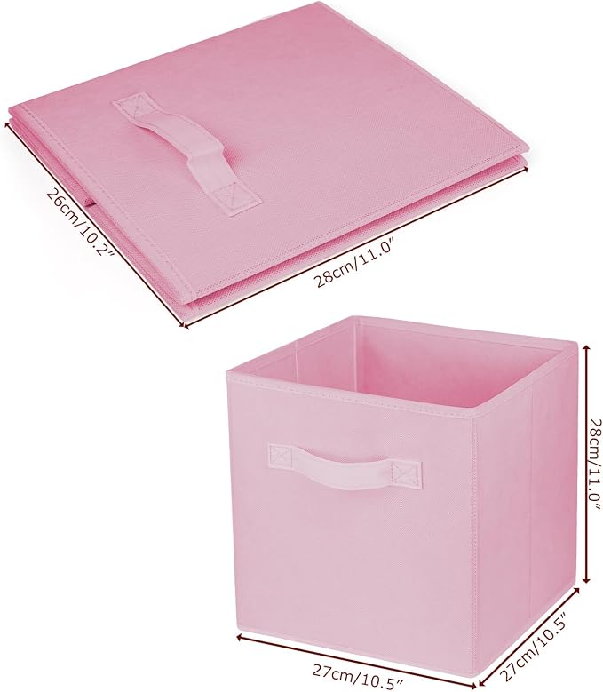 3 Pcs Storage Cubes, 10.5 Inch Collapsible Storage Bins, Fabric Foldable Bins for Organization, Durable Storage Bins for Closet, Shelves, Offices (Pink)