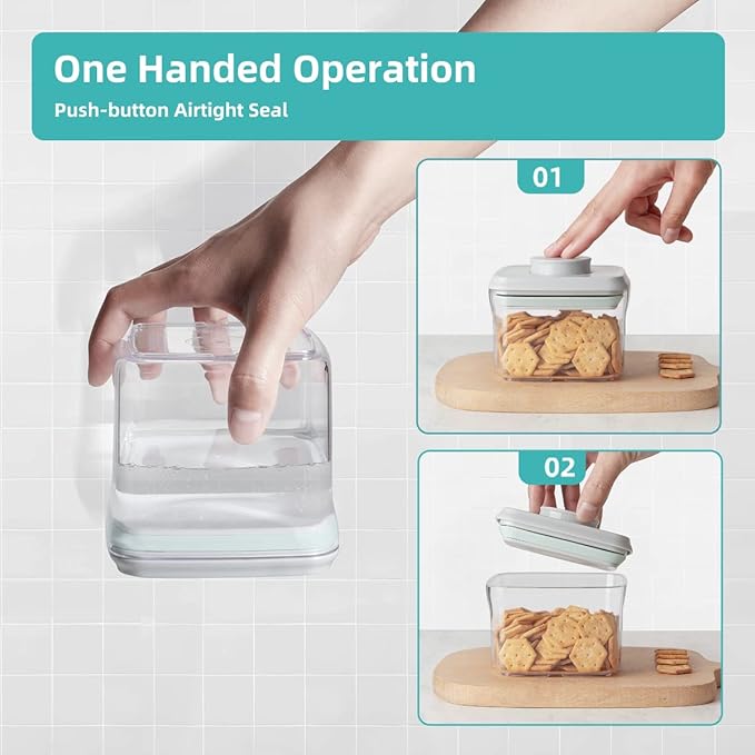 Ankou Airtight Container Set - (380ml 4 Pcs) Stackable One Button Openning Food Containers for Snacks Candy Salt Herbs Spices BPA-Free Tranparent (0.32 QT * 4)