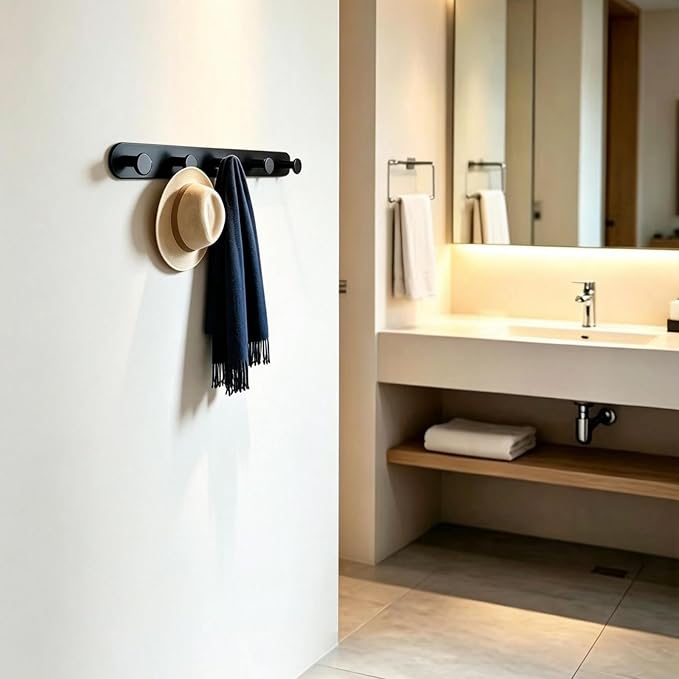 Coat Hooks - Coat Rack Wall Mount - Matte Black (2 Pack) | Stainless Steel Coat Rack Whit 5 Hooks, 14 Inches Hat Rack, Key Holder for Wall, Towel Hook, Towel Racks for Bathroom