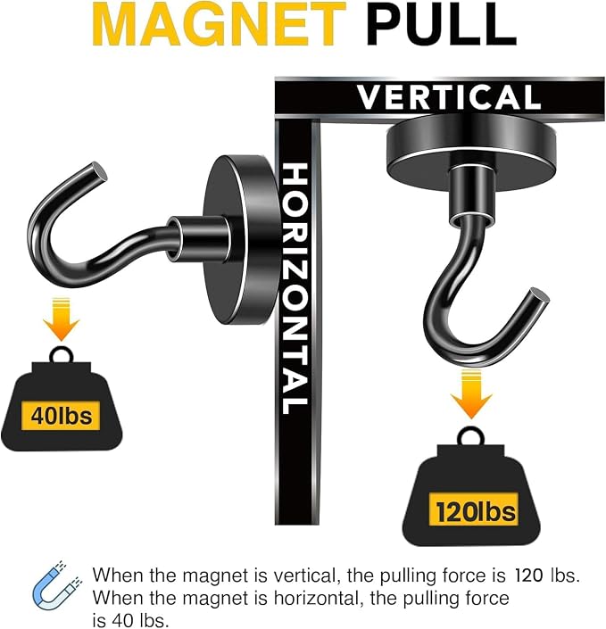 DIYMAG Magnetic Hooks 12pcs 120lbs Cruise Essentials 2026 Magnet Hook | Neodymium Heavy Duty Strong Magnets Hanging Ship Cabins Refrigerator Fridge Classroom Beach Vacation Kitchen Grills Home Tool