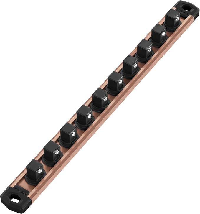 WORKPRO Magnetic Socket Organizer, Heavy Duty 1/2-Inch Drive Socket Rail | 1 Piece Socket Holder with 10 Spots, Aluminum Alloy, Rotatable & Movable Clips, Efficient Organization