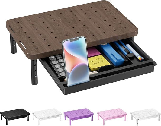 WALI Plastic Computer Monitor Stand with Storage, Desk Monitor Riser 3 Height Adjustable, Laptop Riser with Airflow Vents, Desk Organizer for Computer, Laptop, Printer (PTT002-C), 1 Pack, Brown