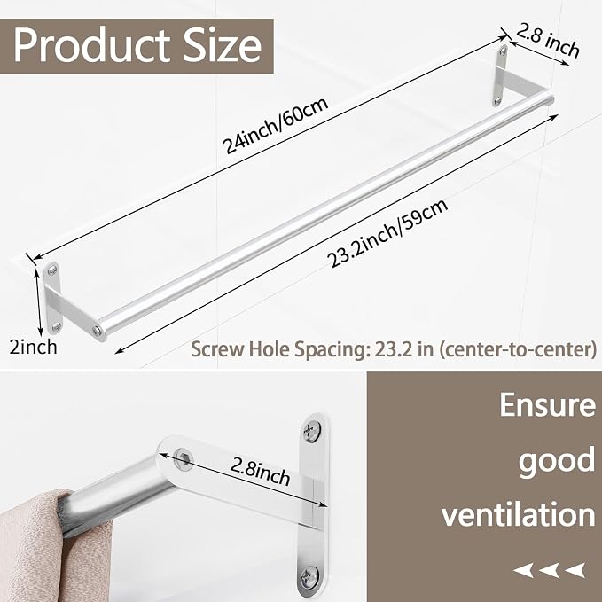 JUYSON Single Towel Bar for Bathroom, 24 Inch Towel Rack, Brushed Nickel | Wall Mounted, Stainless Steel, Rust Resistant, Space-Saving Design, Easy Installation