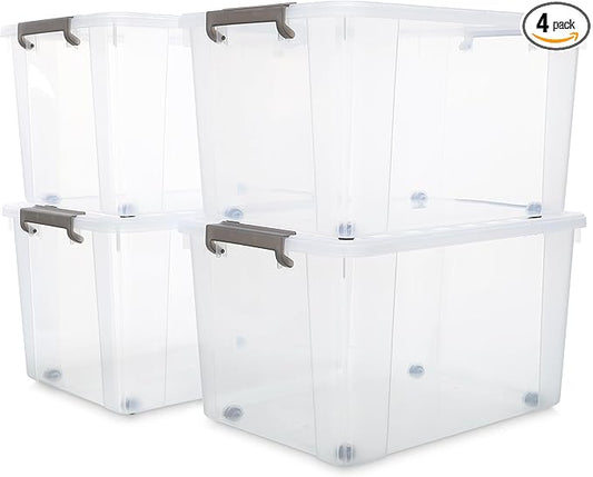 Citylife 69 QT Plastic Storage Bins with Latching Lids Stackable Storage Containers for Organizing Large Clear Storage Box for Garage, Closet, Kitchen, 4 Packs