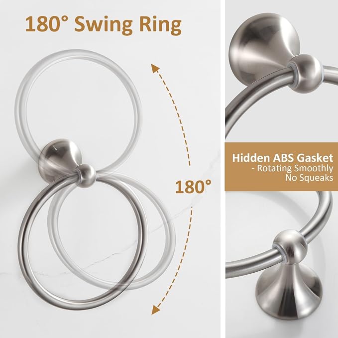 BGL Bathroom Accessories Set, Glossy Stain Nickel Expandable Towel Bar 4-Piece Bathroom Accessory Set Wall Mounted Towel Ring Robe Hook Toilet Paper Holder Towel Holder