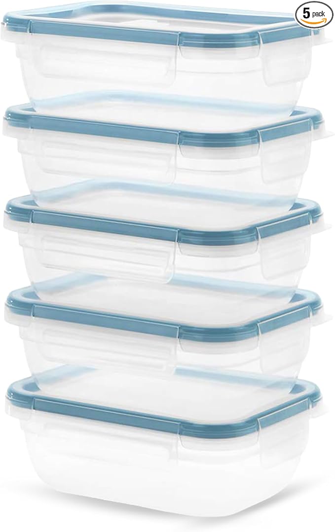 Snapware Plastic Total Solutions (5-Pack, 3 Cup) Food Storage Containers Set, Airtight & Leakproof Plastic Locking BPA-Free Lids Tupperware, Freezer Dishwasher Microwave Safe