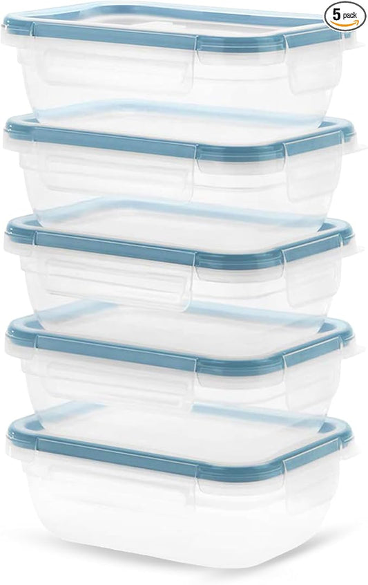 Snapware Plastic Total Solutions (5-Pack, 3 Cup) Food Storage Containers Set, Airtight & Leakproof Plastic Locking BPA-Free Lids Tupperware, Freezer Dishwasher Microwave Safe