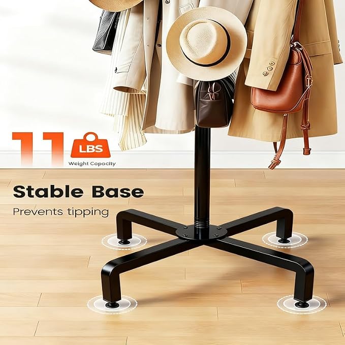 12 Hooks Freestanding Coat Rack Stand, Heavy Duty Metal Coat Tree with Stable Base, 67.7" Tall Black Coat Hanger for Entryway Hallway Bedroom Office, Holds Coats Hats Bags Without Wobbling