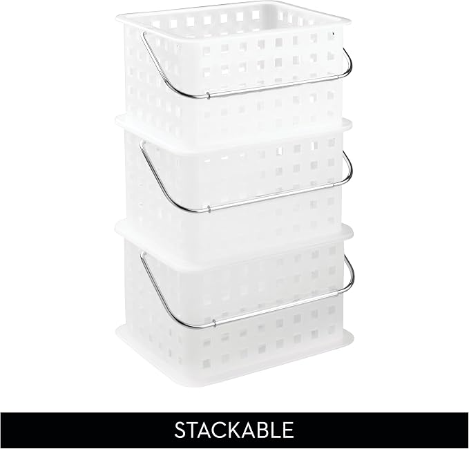 iDesign Portable Shower Caddy Basket with Handle, Set of 3, Frost | For Dorm or Bathroom, Made in USA