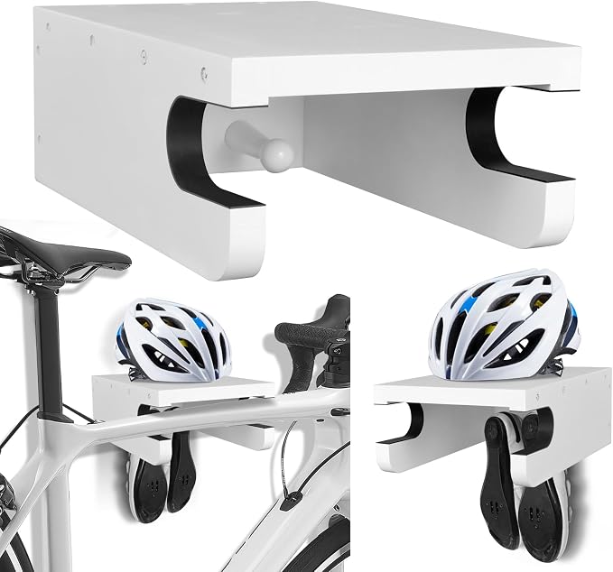 Wooden Bike Wall Mount Rack with Shelf and Hooks, Bike Hanger Wall Mount | Wood Wall Mount Bike Hangers for Garage, Space-Saving Indoor Bike Wall Mount Horizontal Storage Rack for Single Road Bicycle