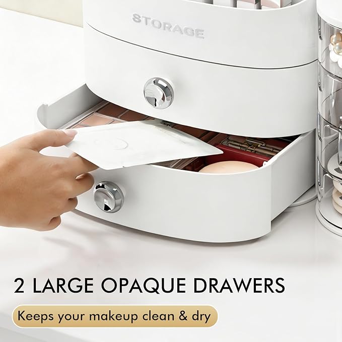 Makeup Organizer Countertop with Drawers, Make up Organizers for Vanity | Skincare Jewelry Earring Organizers, Cosmetic Display Cases Makeup Storage for Bathroom|Dresser, Ideal Gifts for Women(White)