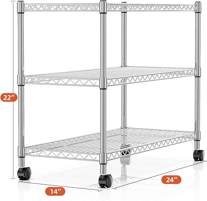Simple Deluxe Heavy Duty 3-Shelf Shelving Unit, 24.02" D x 13.78"W x 21.97" H, 3 Tier, Chrome