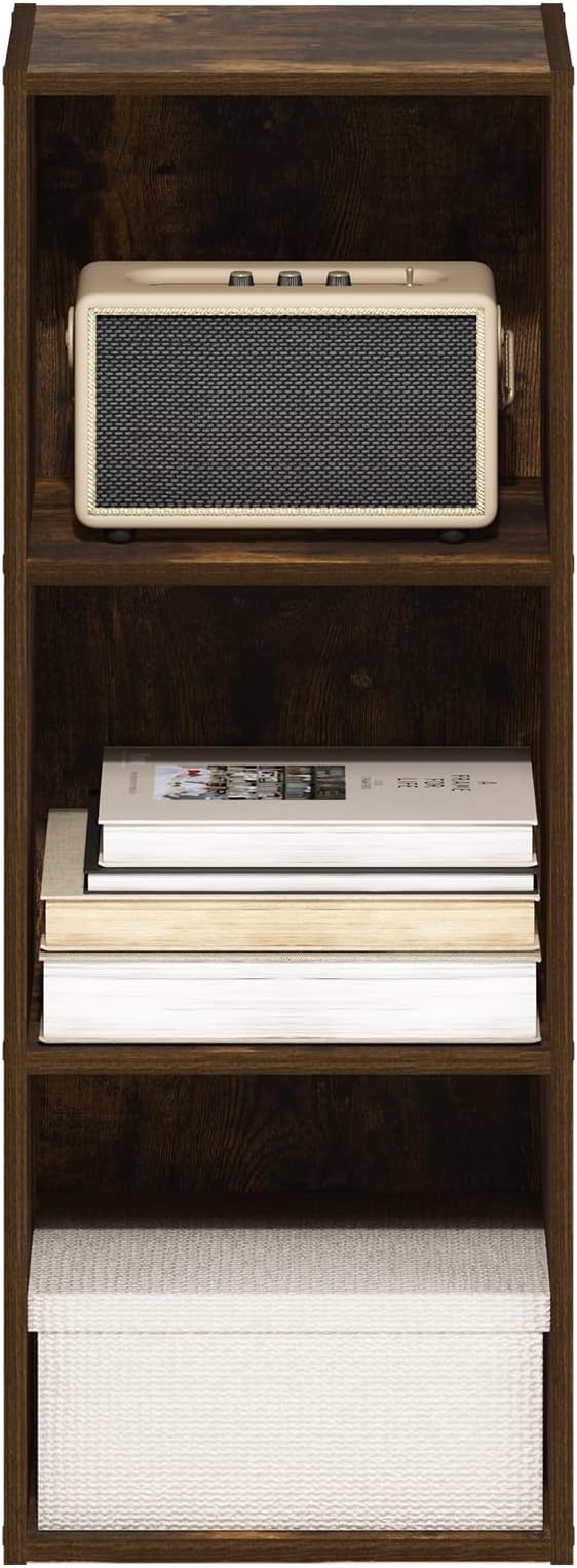 Furinno PASIR Book Shelf, 3-Tier Bookshelf, Open Storage Shelf Bookcase, Easy Assembly, 9" x 12" x 32", for Living Room, Bedroom, Home Office, Amber Pine
