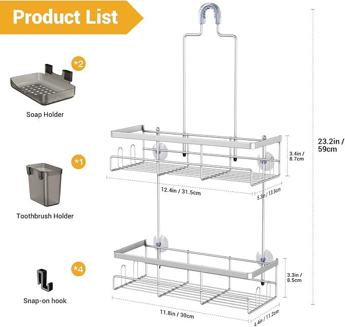 AKTECKE Shower Caddy Hanging Bathroom Organizer: Rustproof Shower Shelf for Inside Shower - No Drilling Shower Racks Over Showerhead - Bath Shelves Rack for Shampoo Soap Chrome