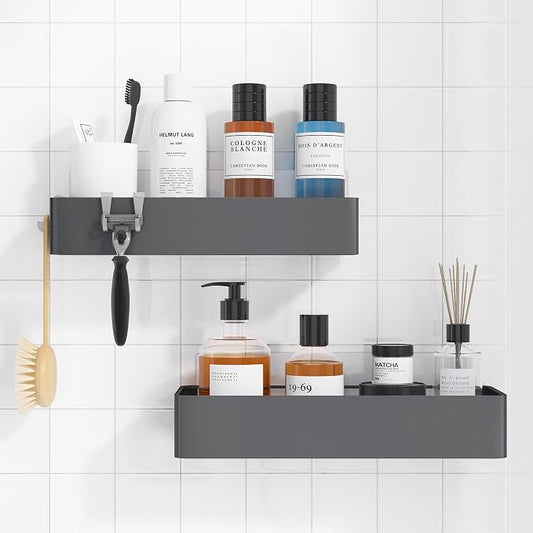 Kitsure Shower Caddy Adhesive, Stylish Shower Organizer, Large, Dark Grey | 2 Pack Shower Shelf for Inside Shower, 100% Rustproof Metal Shelves, No-Drill Bathroom Organizers and Storage