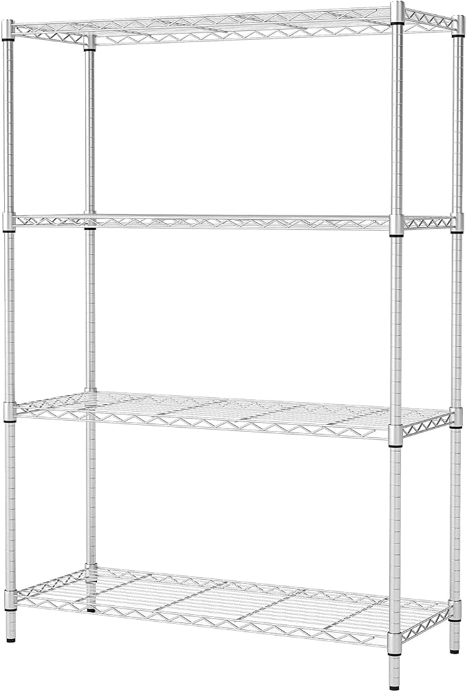 BestOffice | 4-Tier Wire Shelf | 36" x 14" x 54" | Chrome | Storage Shelves with Adjustable Racks, Holds upto 1000 lbs | Rust-Resistant, No-Tool Assembly | For Home, Garage