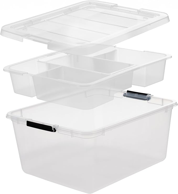 IRIS USA 6-Pack 18 Quart Clip Box with Latching Lid | Latching lid secures office and household supplies. Stackable, nestable design maximizes storage space