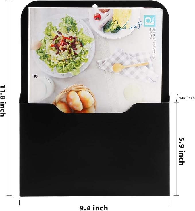 Marbrasse 2 Pack Magnetic File Holder - Paper Holder, Pocket Organizer,Hanging Wall File Organizer Office Supplies Storage, Magazine Mail Organizer Case for Notebooks,Planners,Letter (Black)