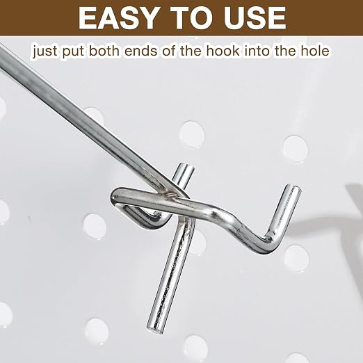 100 Pcs Peg Board Shelving Hooks Stainless Steel Hanging Board Pegs Wall Display Hooks Bulk for 1/8 1/4 Garage Storage Organizer Accessories (12 Inch,Silver)