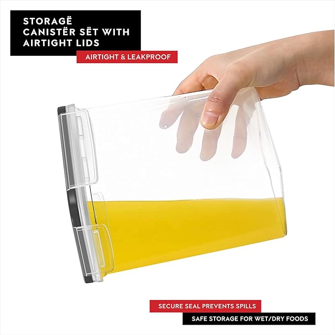 DWËLLZA KITCHEN Airtight Food Storage Container Set - 8 Pieces 1.4L - Plastic BPA Free Kitchen Pantry Storage Containers with Lids - Dishwasher Safe - Include 8 Labels - Keeps Food Fresh & Dry