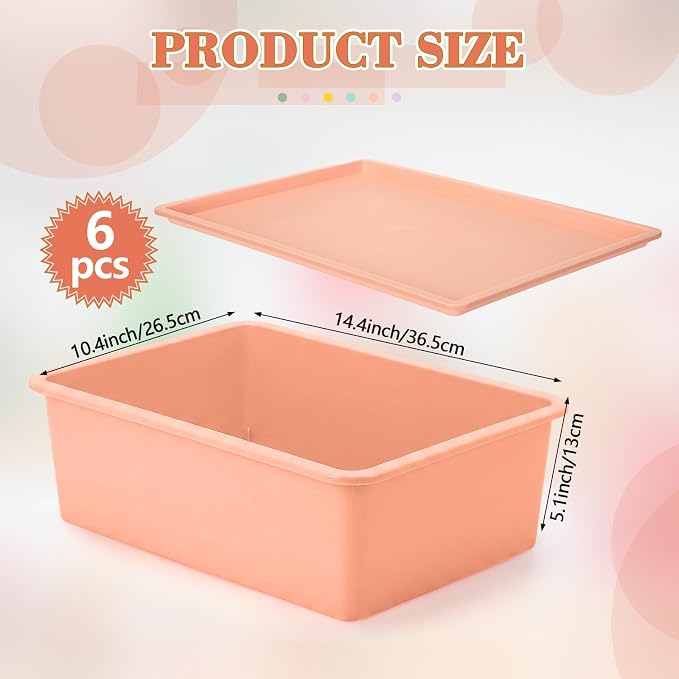 6 Pcs Large Plastic Storage Bins with Lids 14.4 x 10.4 x 5.1 Inch Stackable Storage Containers Decorative Cubby Organizer for Clothes Shelves Garage Closet Office (Pastel)