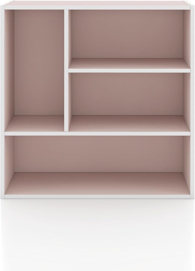 Homes: Inside + Out Apexa 4-Vertical Storage Organizer Shelves, Stackable Wood Bookcase for Organization, Dorm Teen Room Decor & Home Office, Light Pink