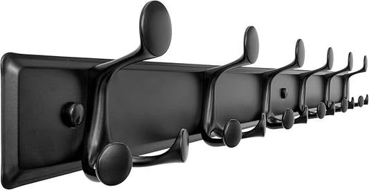 SKOLOO 18 Hooks Wall Mounted Coat Rack, 36 Inch Modern Coat Hanger for Entryway, Bathroom, Garage, Lightweight with 16 Inch Stud Spacing Design, Matte Black